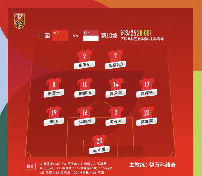 国足在主场四比一力克新加坡终结五场不胜再点